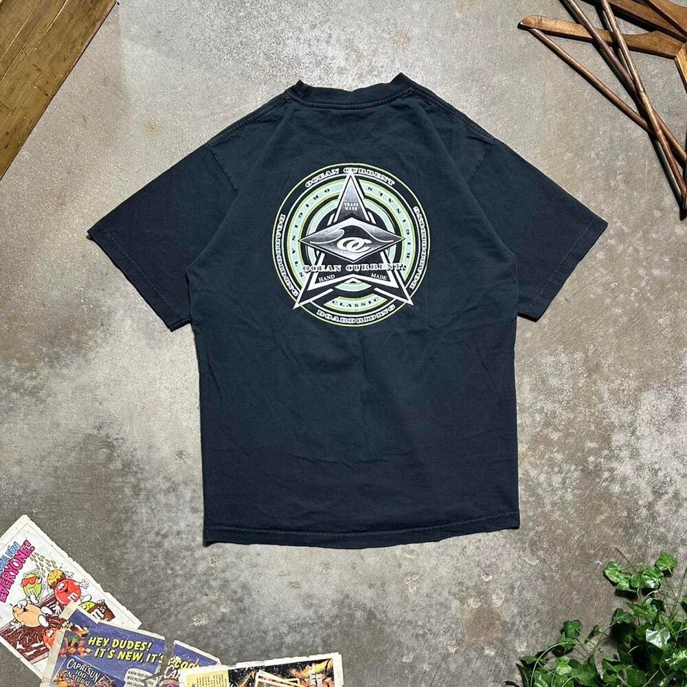 Vintage 90s Ccean Current Surfer Skater Tee Mens Large Black Green Faded Shirt